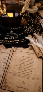 Raunächte-Unterlagen, Federn und Ritualmaterialien